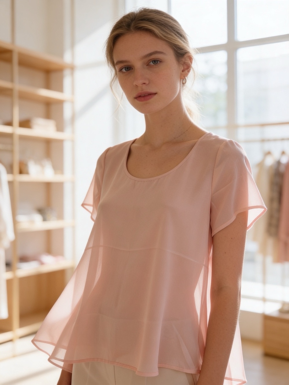 NWT Express Blush Chiffon High Low Blouse Small